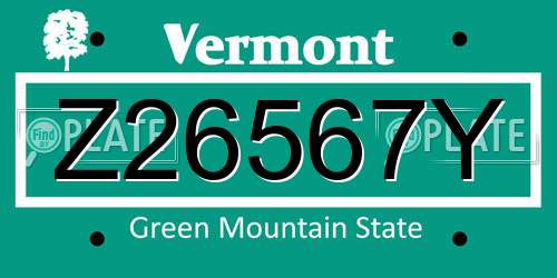 Z26567Y Vermont License Plate