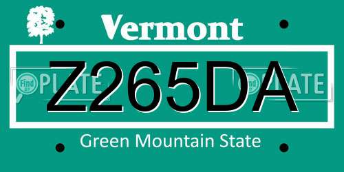 Z265DA Vermont License Plate