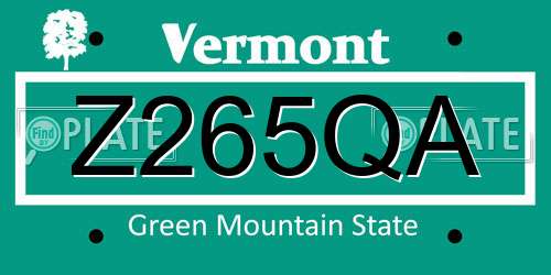 Z265QA Vermont License Plate