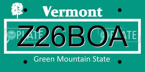 Z26BOA Vermont License Plate