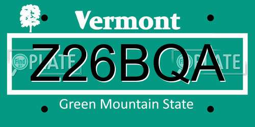 Z26BQA Vermont License Plate