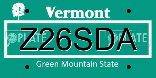 Z26SDA Vermont License Plate