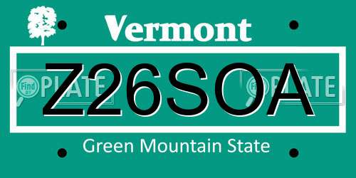 Z26SOA Vermont License Plate