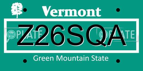 Z26SQA Vermont License Plate