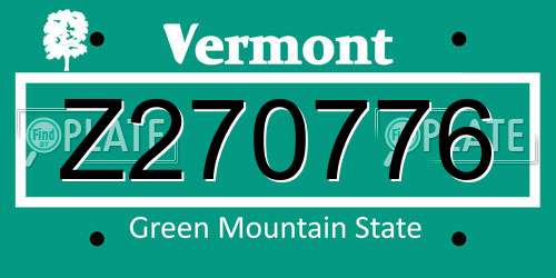 Z270776 Vermont License Plate