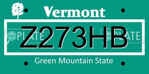 Z273HB Vermont License Plate