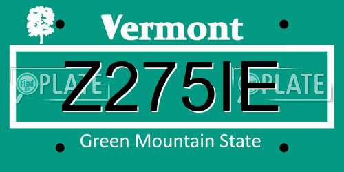 Z275IE Vermont License Plate