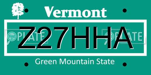 Z27HHA Vermont License Plate