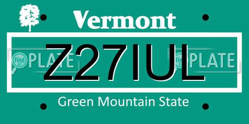 Z27IUL Vermont License Plate