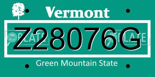 Z28076G Vermont License Plate