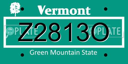 Z2813O Vermont License Plate