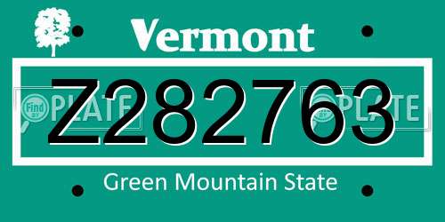 Z282763 Vermont License Plate