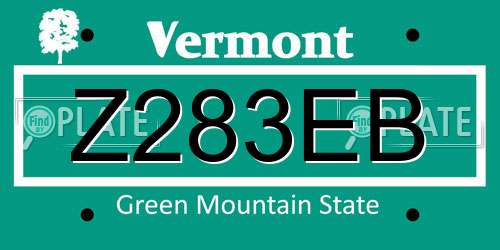 Z283EB Vermont License Plate