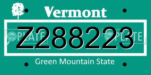 Z288223 Vermont License Plate