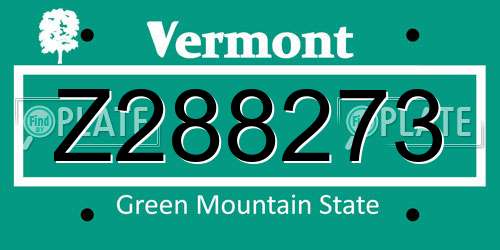 Z288273 Vermont License Plate