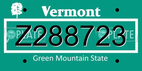 Z288723 Vermont License Plate
