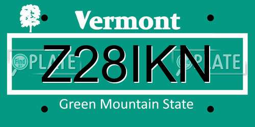 Z28IKN Vermont License Plate