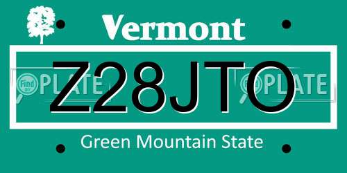 Z28JTO Vermont License Plate