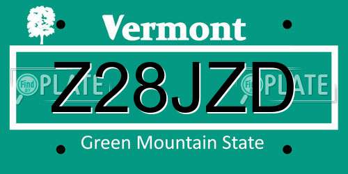 Z28JZD Vermont License Plate