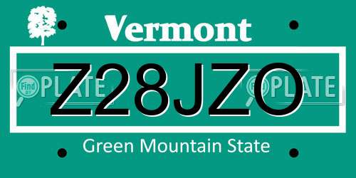 Z28JZO Vermont License Plate