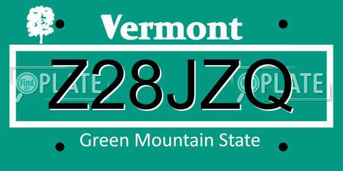 Z28JZQ Vermont License Plate