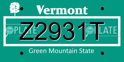 Z2931T Vermont License Plate