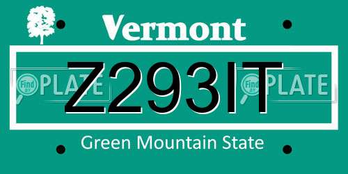 Z293IT Vermont License Plate