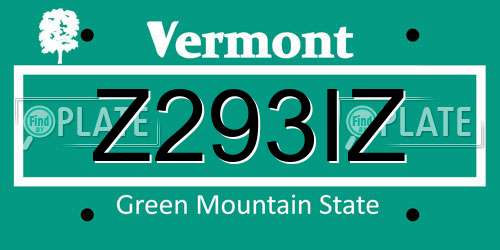 Z293IZ Vermont License Plate