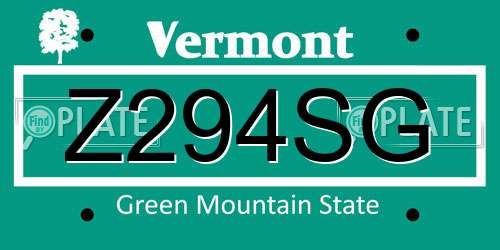 Z294SG Vermont License Plate