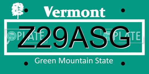 Z29ASG Vermont License Plate