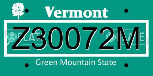 Z30072M Vermont License Plate