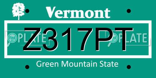Z317PT Vermont License Plate