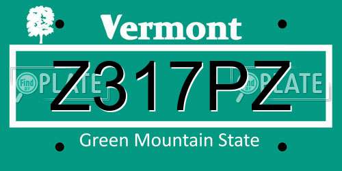 Z317PZ Vermont License Plate