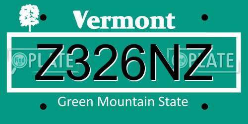 Z326NZ Vermont License Plate