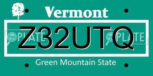 Z32UTQ Vermont License Plate