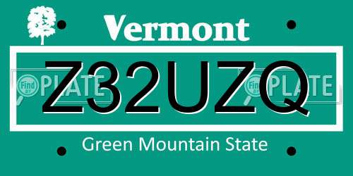 Z32UZQ Vermont License Plate