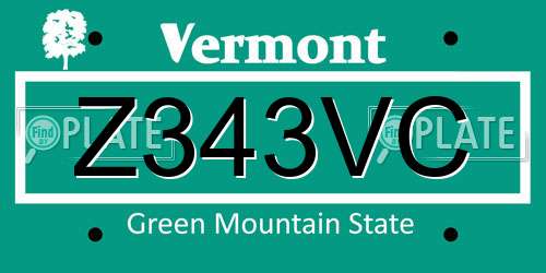 Z343VC Vermont License Plate