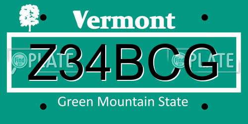 Z34BCG Vermont License Plate
