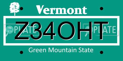 Z34OHT Vermont License Plate
