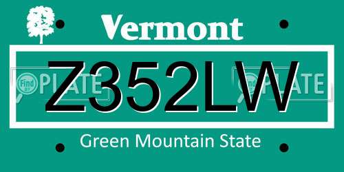 Z352LW Vermont License Plate