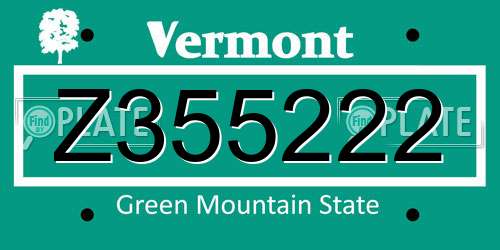 Z355222 Vermont License Plate