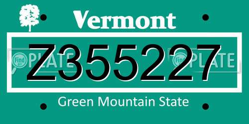 Z355227 Vermont License Plate