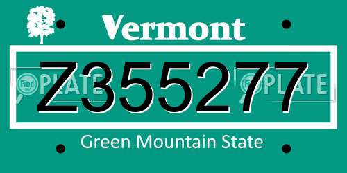 Z355277 Vermont License Plate