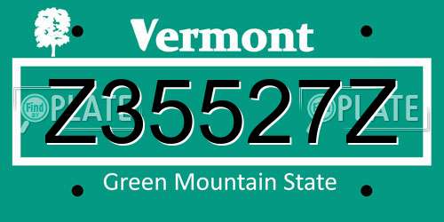 Z35527Z Vermont License Plate