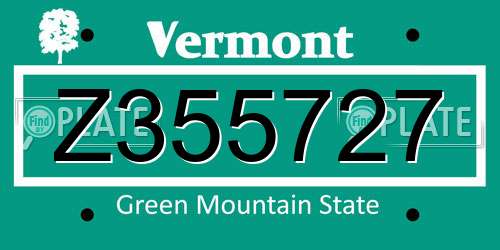 Z355727 Vermont License Plate
