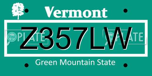 Z357LW Vermont License Plate