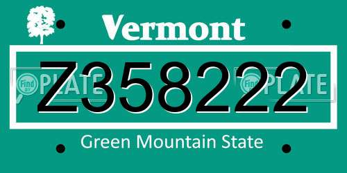Z358222 Vermont License Plate