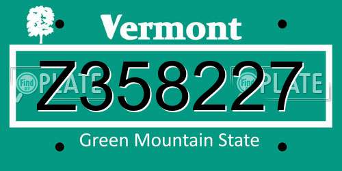 Z358227 Vermont License Plate