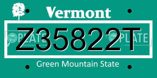 Z35822T Vermont License Plate