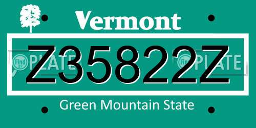 Z35822Z Vermont License Plate